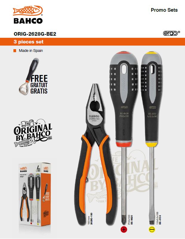 SET DESTORNILLADOR + ALICATE UNIVERSAL BAHCO (ORIG-2628G-BE2)