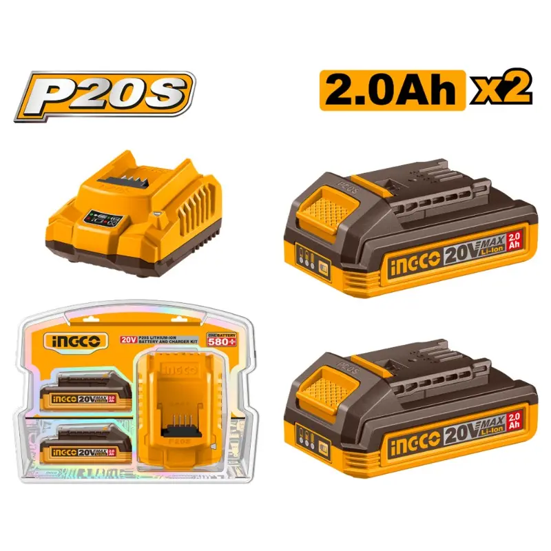 KIT DE INICIO 20V 2 BAT. 2,0 Ah INGCO (FBCPK2212)