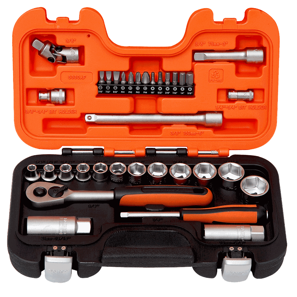 JUEGO DADOS DE 3/8 34 PZAS 1/4 A 7/8 BAHCO (S330AF) 