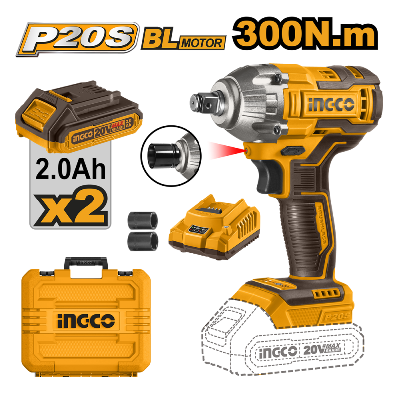 LLAVE IMPACTO + MALETA 1/2 20V INGCO (CIWLI2038)