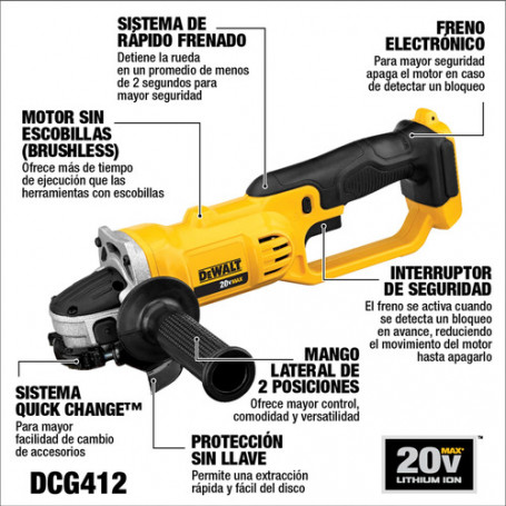 ESMERIL ANGULAR INALAMBRICO 4.1/2 20V DEWALT (DCG412M2-B2)