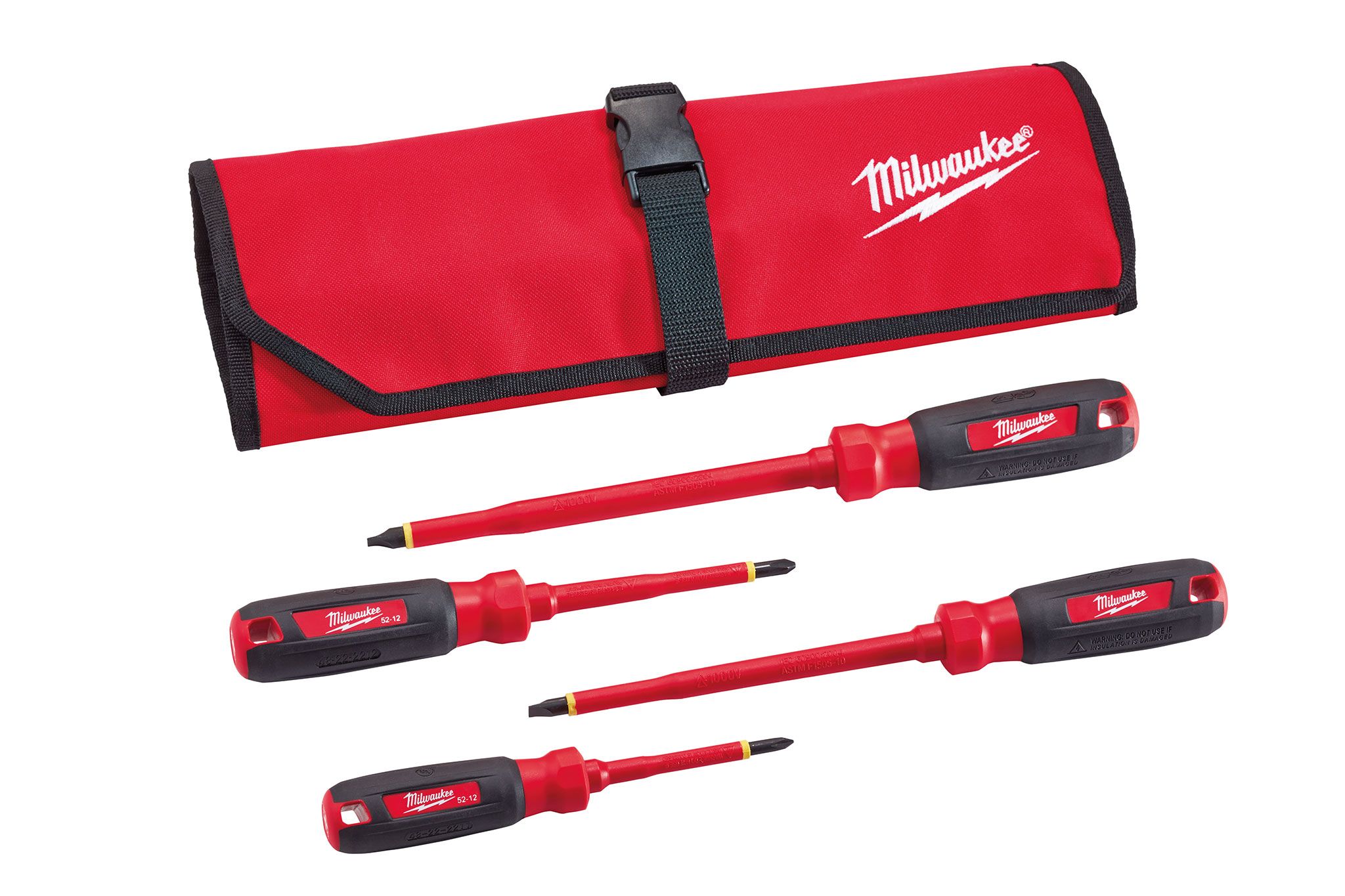 JUEGO DE 4 DESTORNILLADORES AISLADOS DE 1000 V CON BOLSA DE ROLLO MILWAUKEE (48-22-2204)