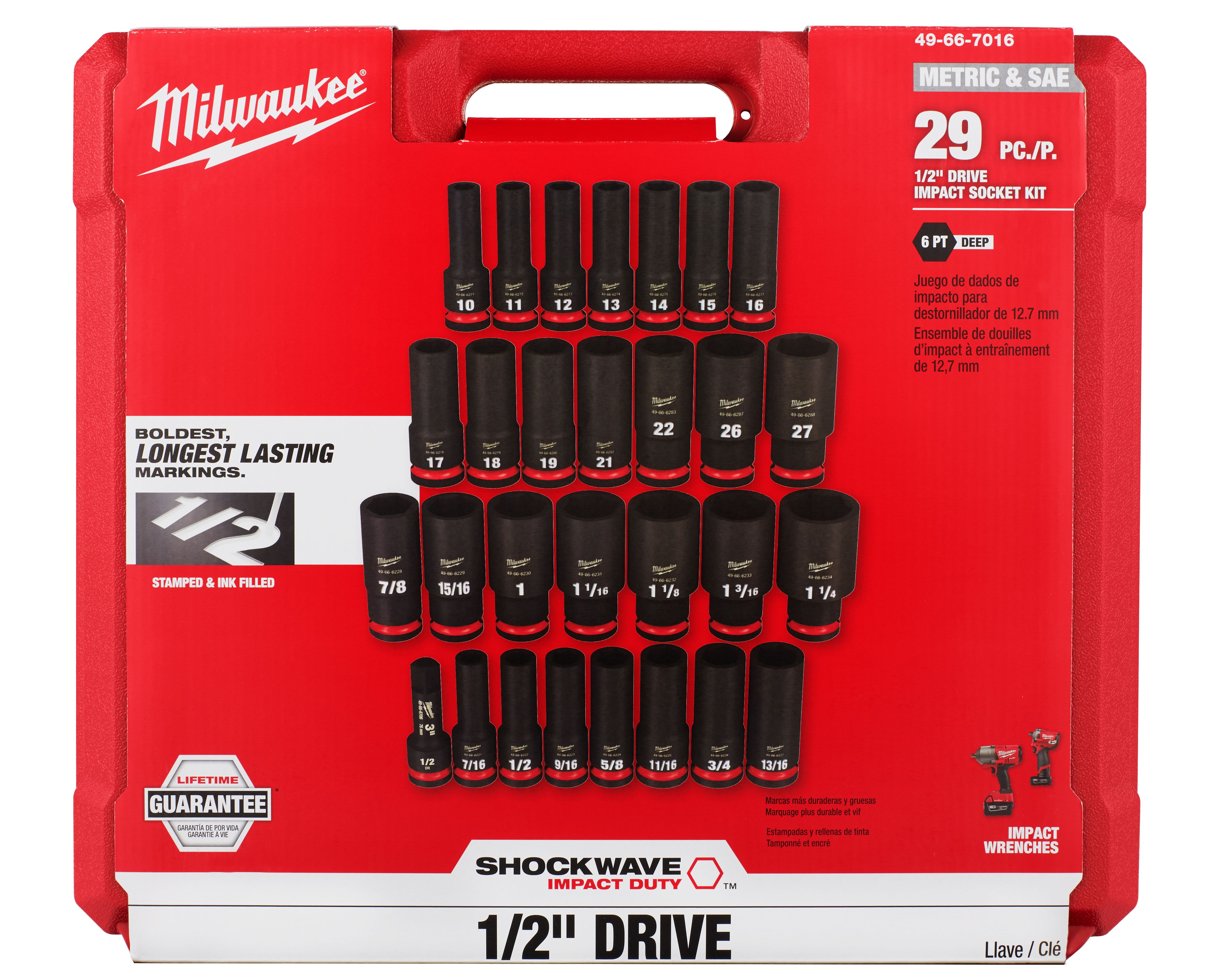 JUEGO DE DADOS DE IMPACTO 1/2 29 PIEZA MILWAUKEE (49-66-7016)