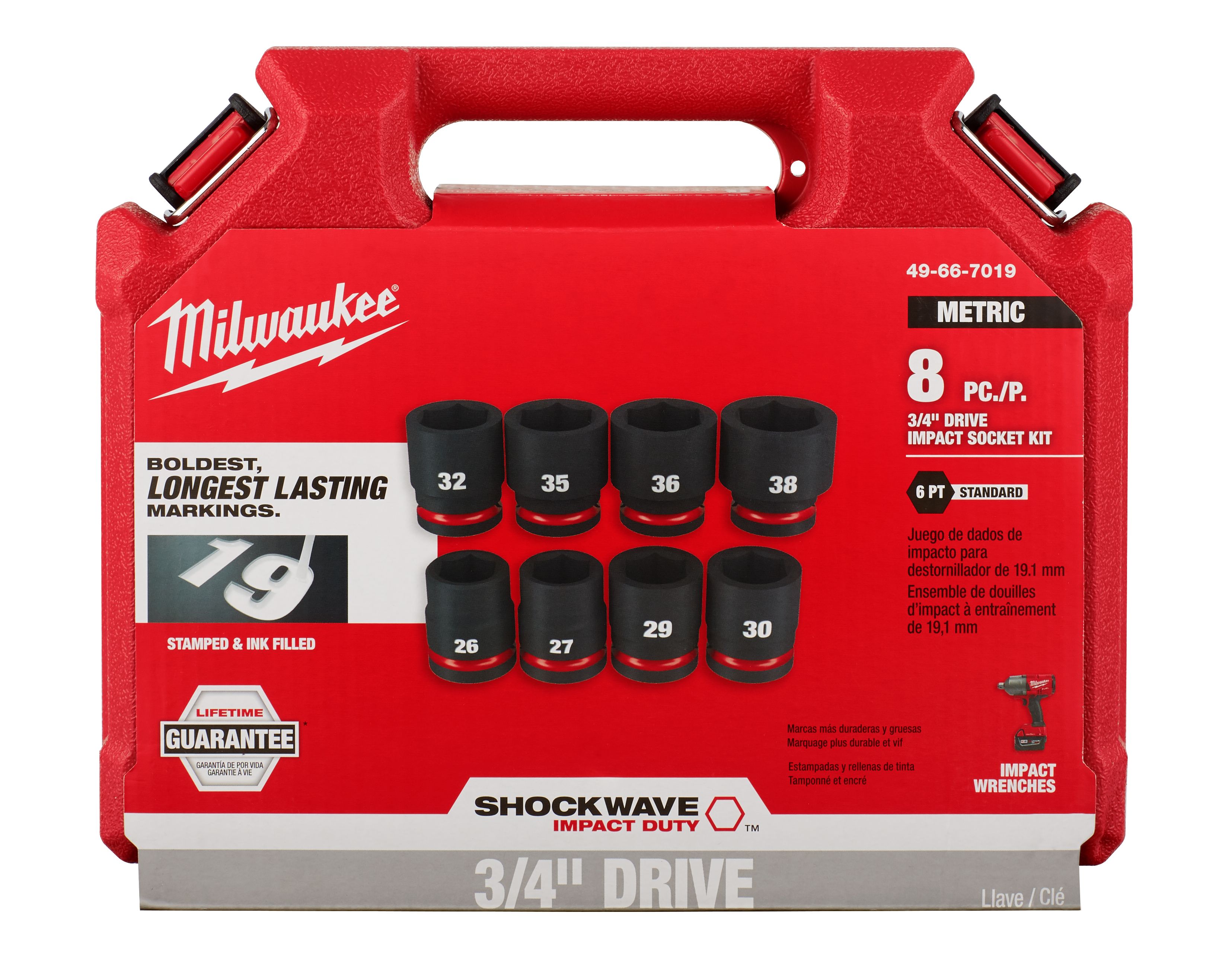 JUEGO DE DADOS DE IMPACTO 3/4 8 PIEZA MILWAUKEE (49-66-7019)