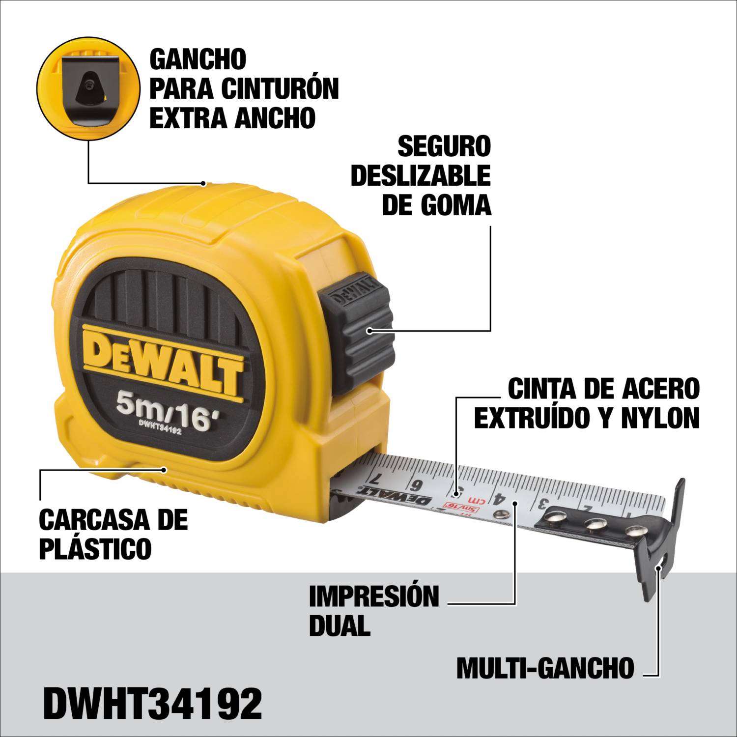 HUINCHA DE MEDIR 5 MTS DEWALT (DWHT34192L)