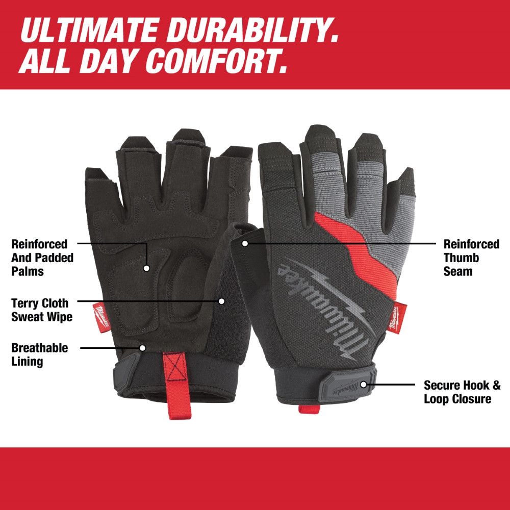 Milwaukee 48-22-8742 Fingerless Work Gloves -Large