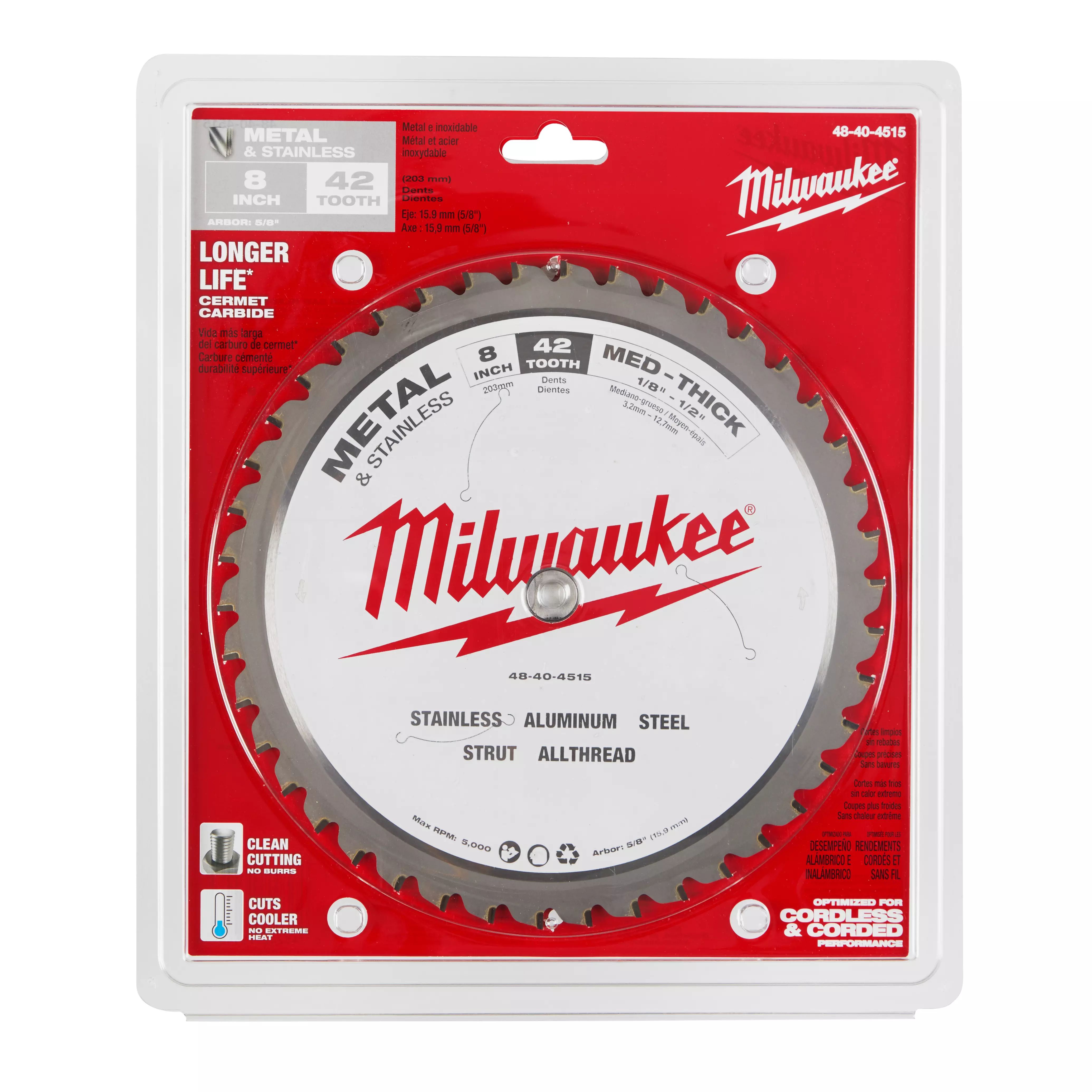 HOJA DE SIERRA CIRCULAR PARA CORTE DE METAL DE 8 &quot; MILWAUKEE (48-40-4515)