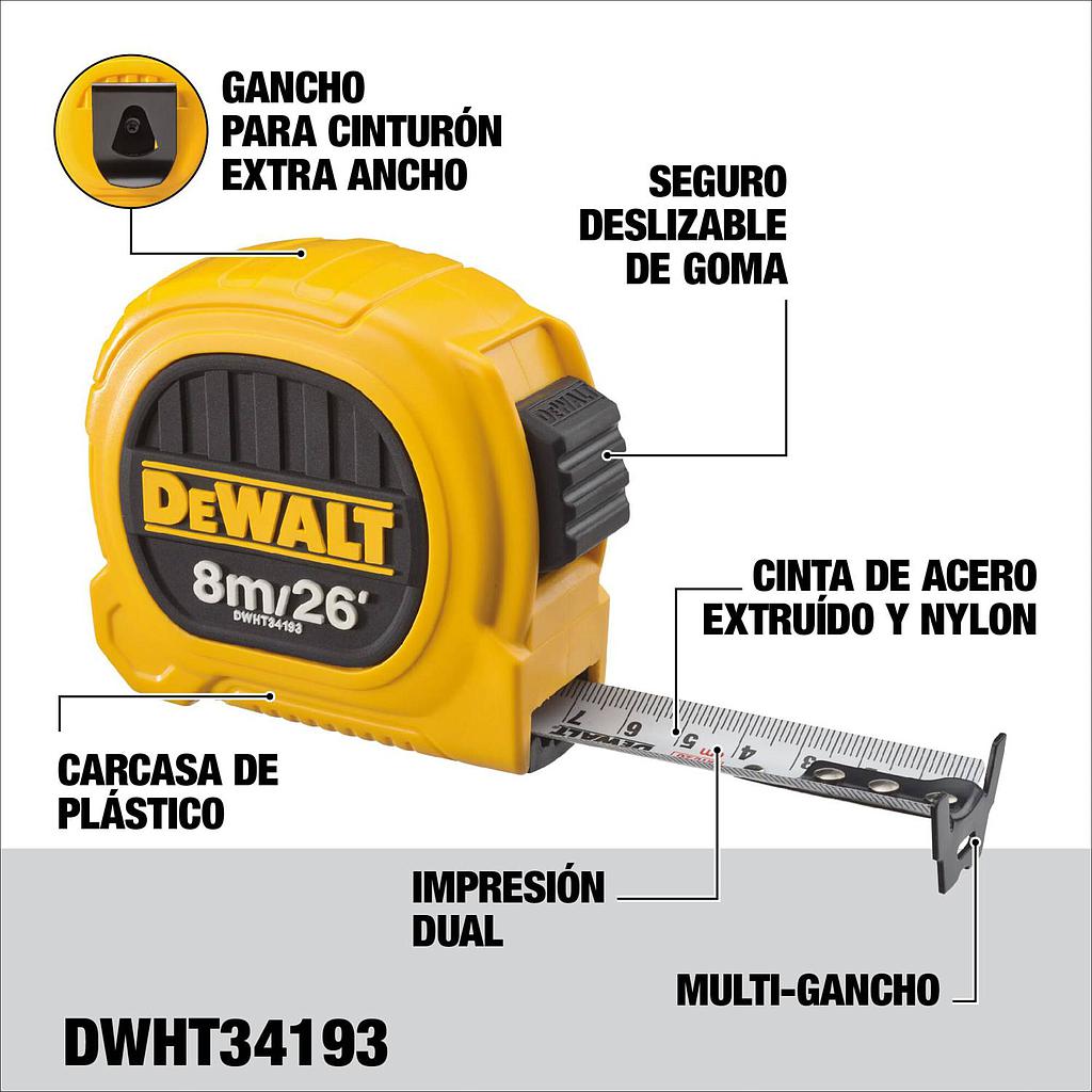 HUINCHA DE MEDIR 8 MTS DEWALT (DWHT34193L)