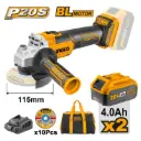 ESMERIL ANGULAR 20V 4.1/2" 2 BAT 4,0 Ah INGCO 