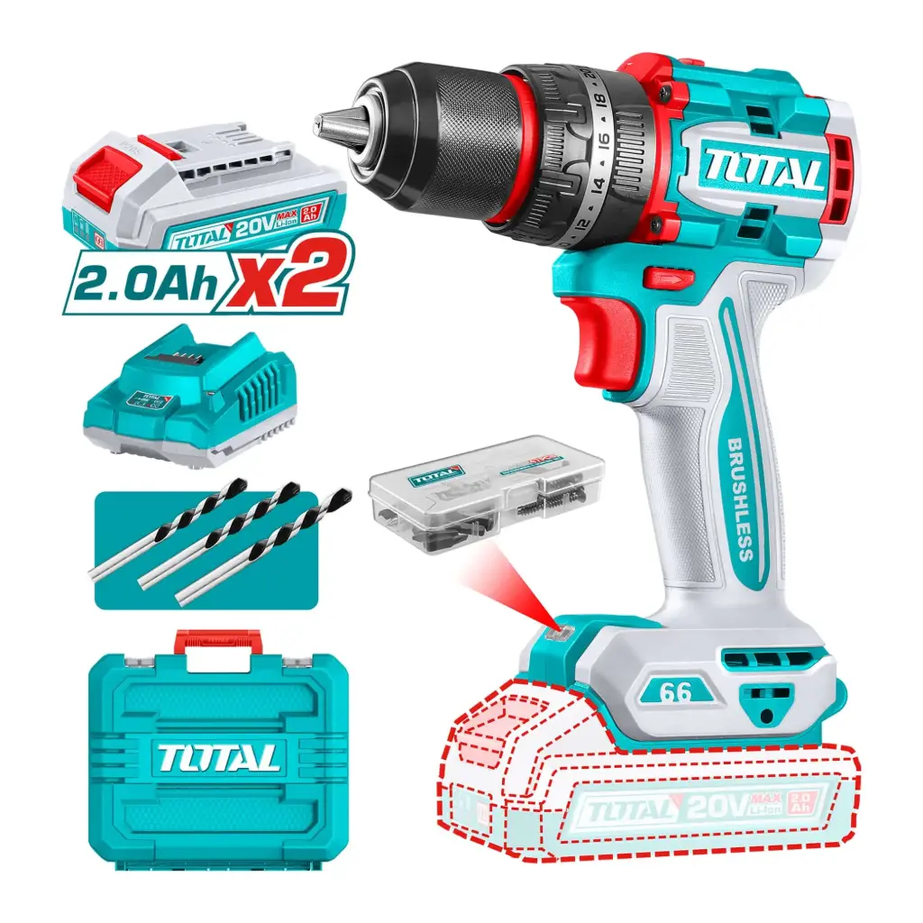 TALADRO PERCUTOR 20V 2 BAT 2,0Ah TOTAL (TDLI20668-7)