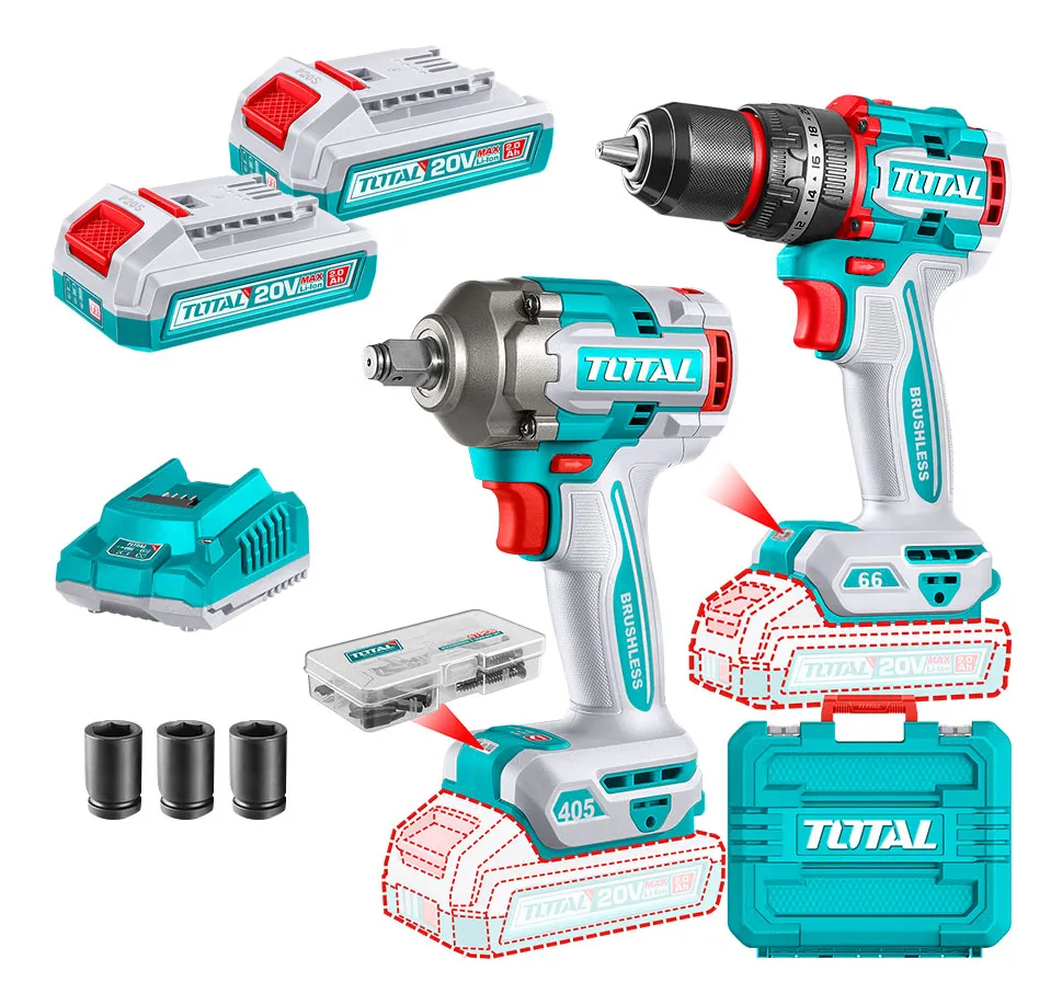SET LLAVE IMPACTO 1/2 +TALADRO 18V +SET PUNTAS +2BAT TOTAL (TCKLI20275-7)