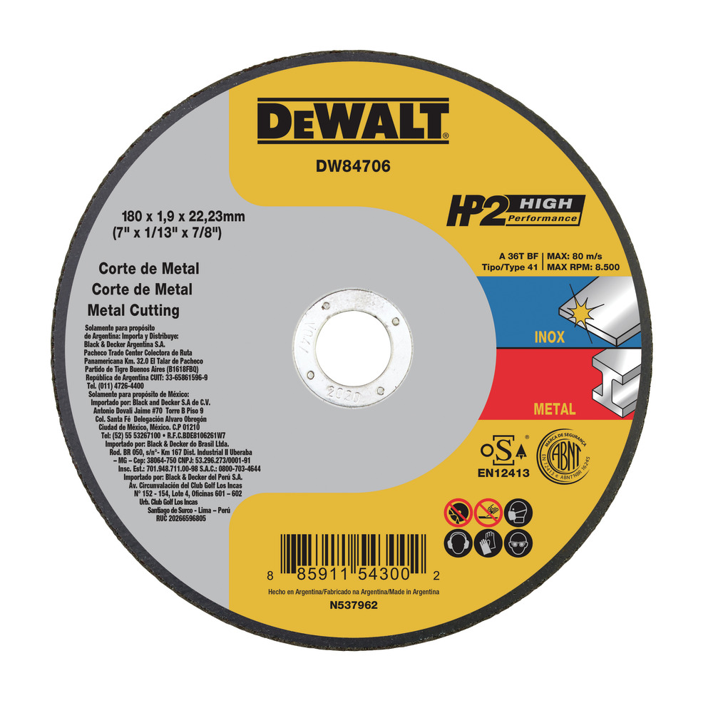 DISCO CORTE INOXIDABLE 7 DEWALT (DW84706)